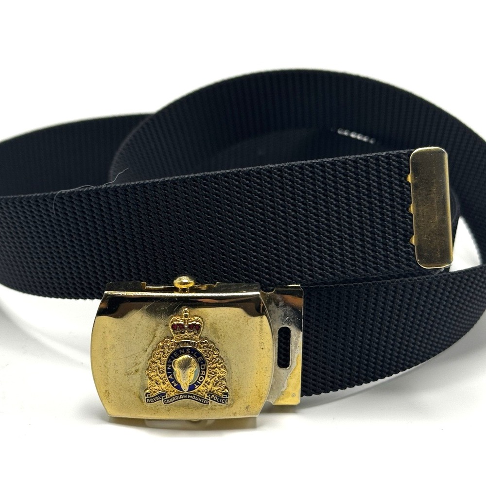 VTG RCMP Brass Belt Buckle With Black Nylon Strap